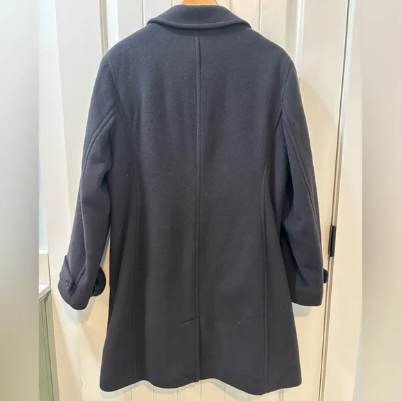 LL Bean x Bellandi 100% Wool Long Coat Size 18 Regular Navy - Picture 3 of 6